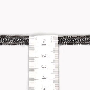Wholesale Black Copper Chain Plastic Beaded Hotfix Webbing Trimming for Garments Sleeves Dresses Banding