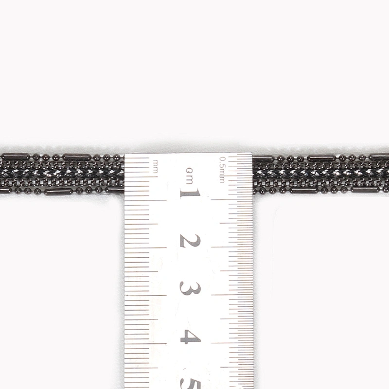 Wholesale Black Copper Chain Plastic Beaded Hotfix Webbing Trimming for Garments Sleeves Dresses Banding