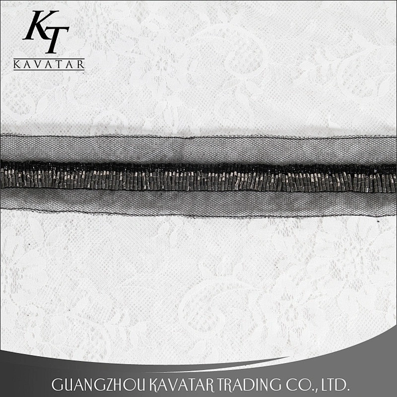 Fashion Lace Trims Black kavatar Bead Hand Embroidery Beaded Trimming