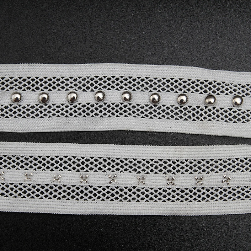 black beaded ribbon trim lace fabric handmade beads  Design Lace Trims Rivet Mesh Trim Copper Beads Ribbon