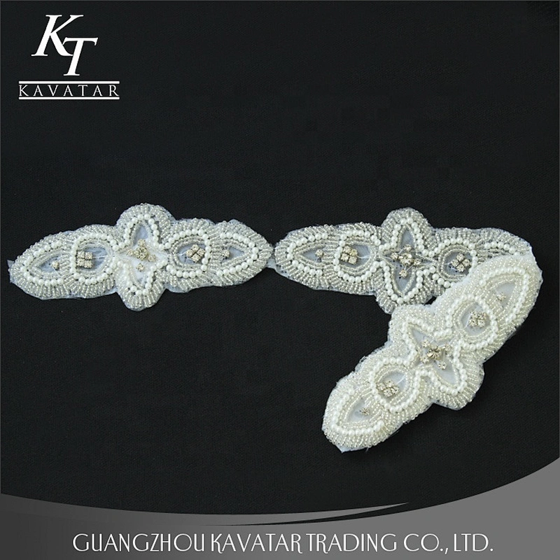 Handmade Rhinestone Beaded Applique Sew With Pearl For Wedding Dress