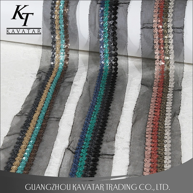 Wholesale Four Rows Sequins Trim Sew On Black Mesh For Decorative Dress