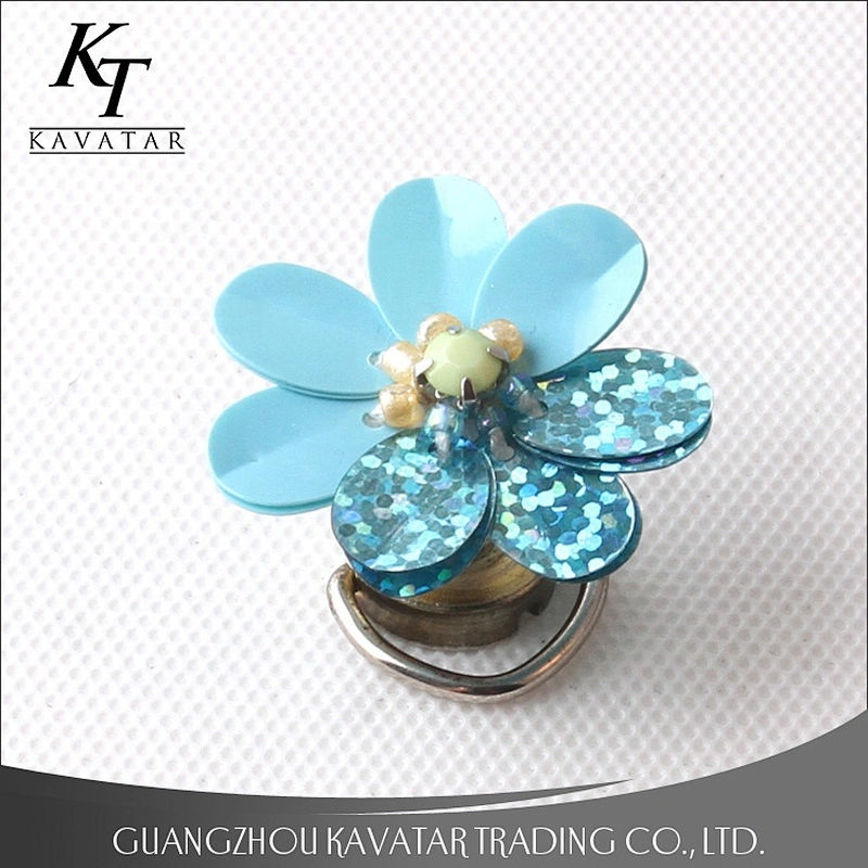 Kavatar Wholesale Blue Applique Sequins Flower Patch For Clothes