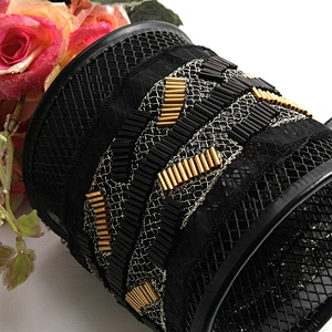 embroidered gold bead lace trim beaded lace trim with pearls