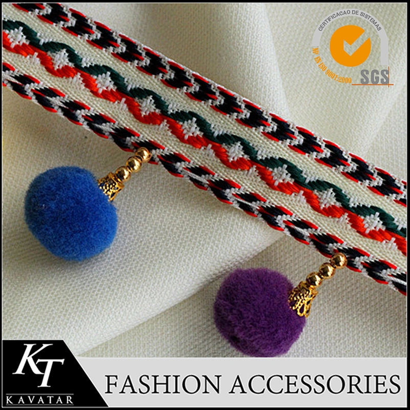 Handmade korean pom pom trim fringe for curtain with 2cm colorful ball