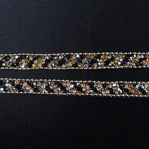 Kavatar Wholesale Gold Accessories Chain Rhinestone Mesh Hotfix Trimming For Hat For Clothing Volume Iron on Trims