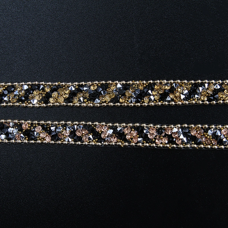 Kavatar Wholesale Gold Accessories Chain Rhinestone Mesh Hotfix Trimming For Hat For Clothing Volume Iron on Trims