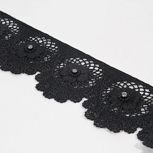 Good quality black eyelet lace flower trim manufacturer