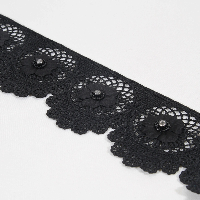 Good quality black eyelet lace flower trim manufacturer
