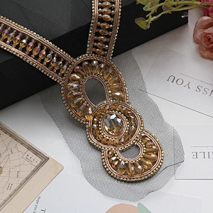 Custom Embroidered pearl beaded applique crystal patch custom patches for clothing
