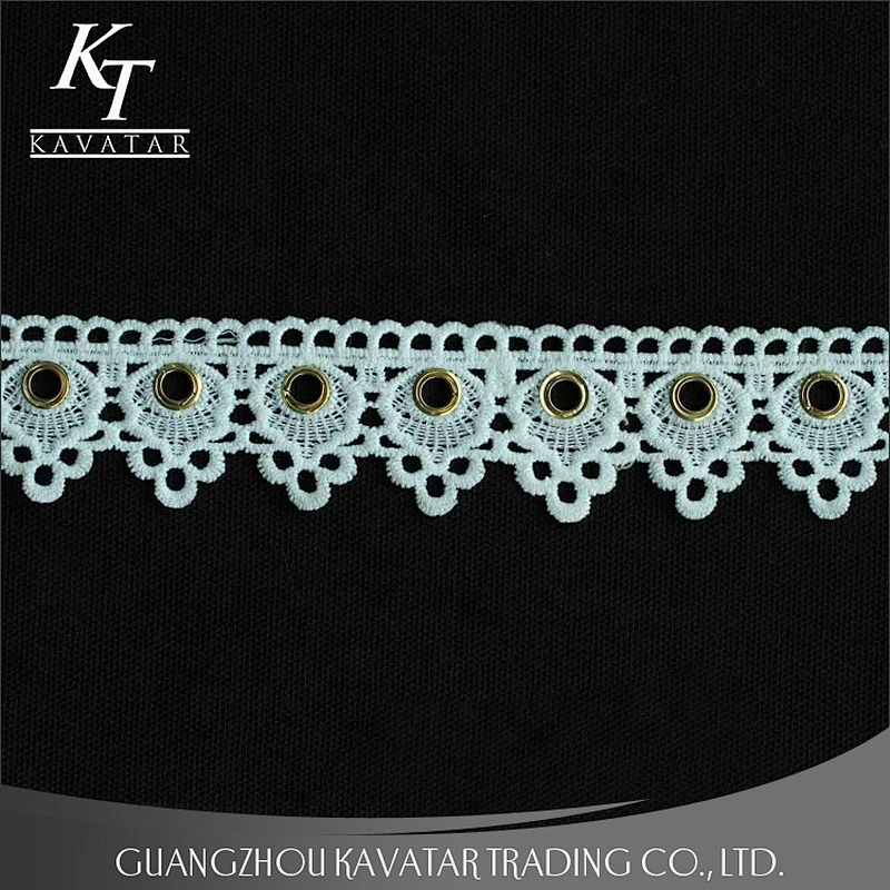 Latest Design White Polyester Eyelet Lace Trimming For Garment