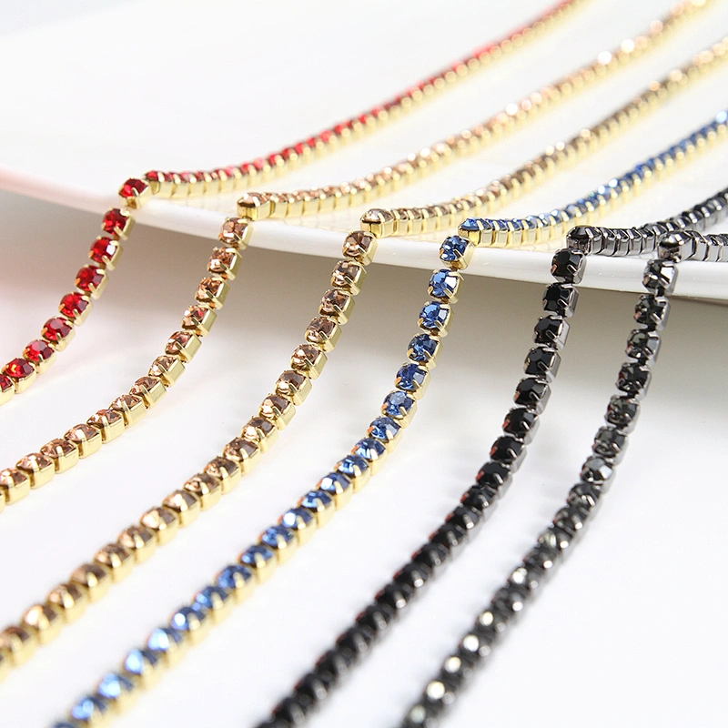 Kavatar Wholesale 16# 3.3mm width Necklace Rhinestone Chain Multi-color customization Rhinestone Chain Trim