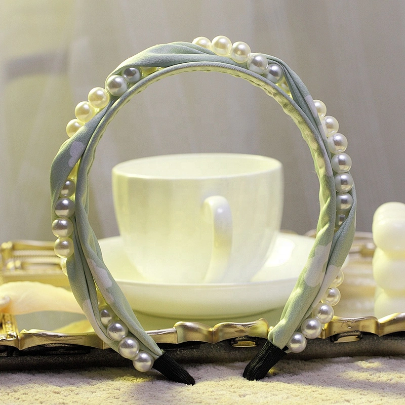 South Korea simple knot nail pearl hairband Europe and the United States with the same style retro polyester headband hairband