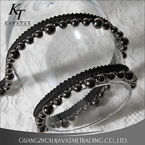 Kavatar Free Sample  Black Beaded Trim Pearl Lace Trim for Clothing Garment