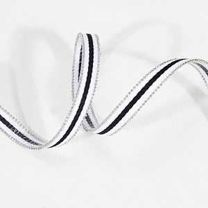 Design iron on hot fix rhinestone trim with white black strip ribbon