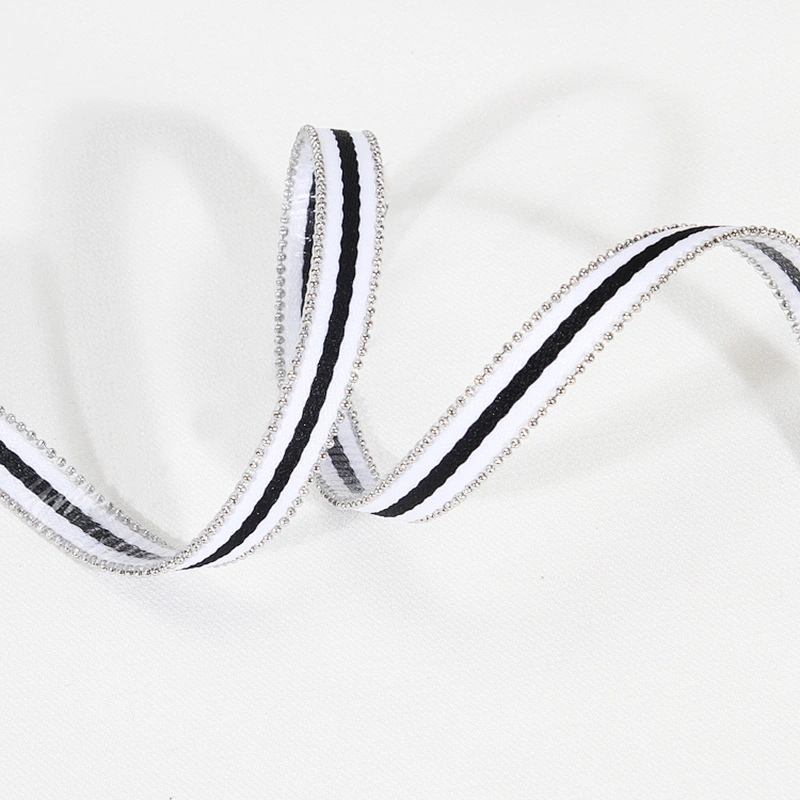 Design iron on hot fix rhinestone trim with white black strip ribbon