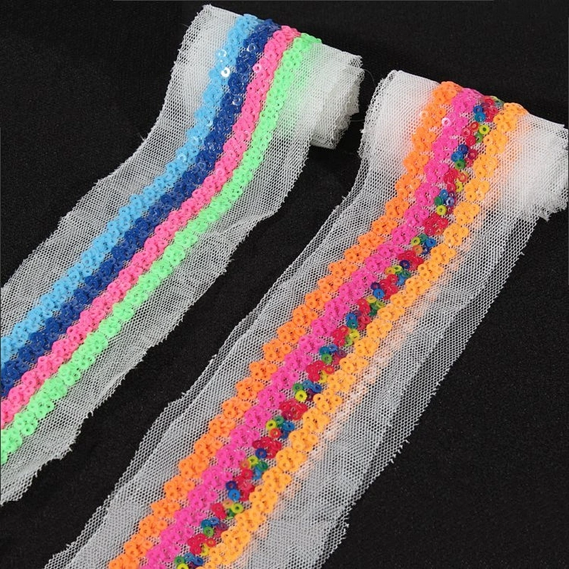 New Arrival 5cm Width Flower Shape Sequin Sew On Mesh Trim For Decoration
