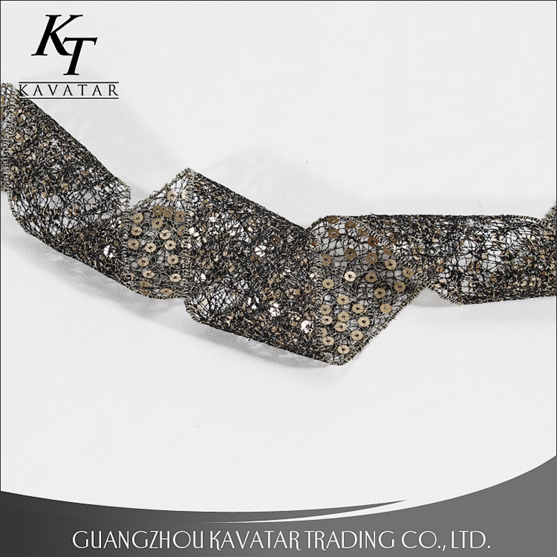 Beaded Gold Sequin Trim Lace Ribbon Trimming Applique Tape Lace