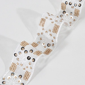 Vogue Floral Pattern Tulle Lace Black Sequin Trim