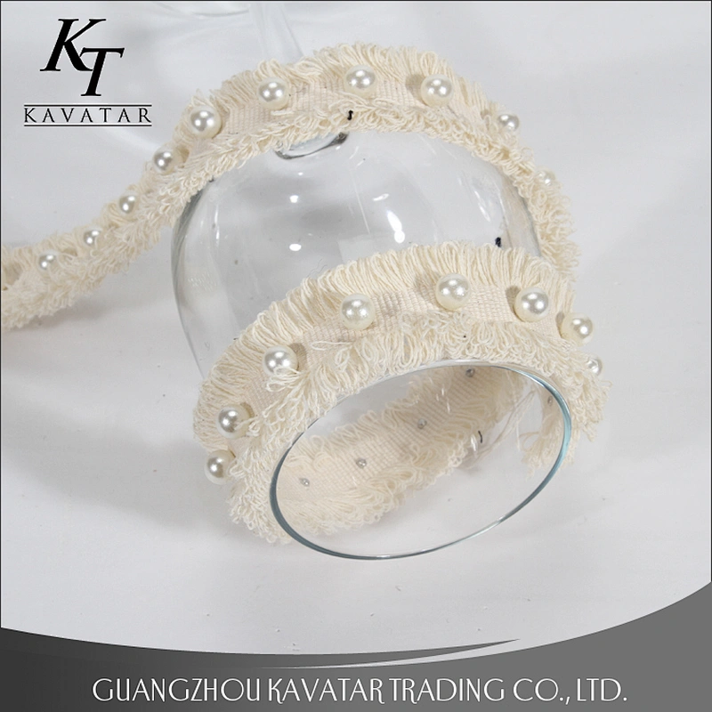 Good quantity beaded rivet on polyester lace tape for dress