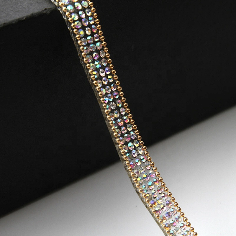 Kavatar Hot fix trimming rhinestone chain hot fix tape Copper bead rhinestone transfer tape iron trimming