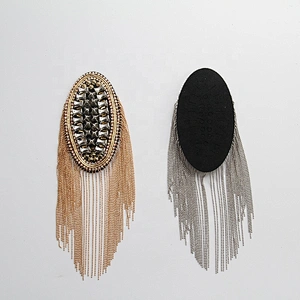 custom embroidery patch clothing dresses Epaulets applique handmade rhinestone beaded patches for clothing