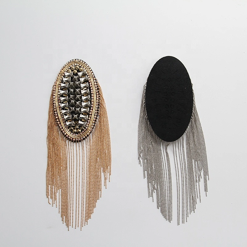 custom embroidery patch clothing dresses Epaulets applique handmade rhinestone beaded patches for clothing