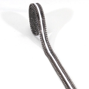 Black Iron On Copper Chained Hotfix Transfer Trim with White Strip Ribbon