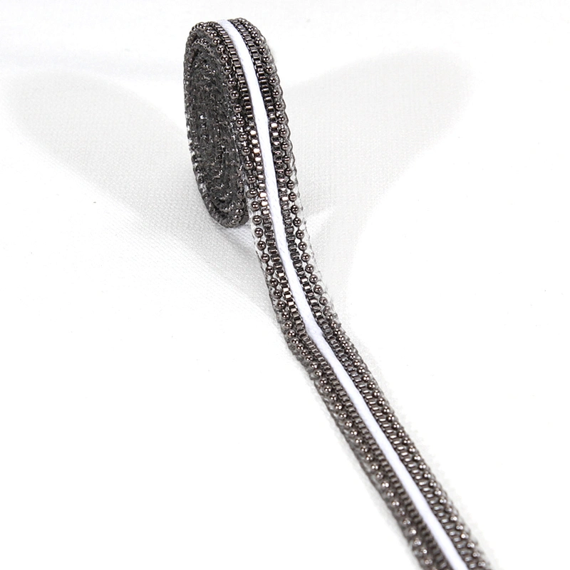 Black Iron On Copper Chained Hotfix Transfer Trim with White Strip Ribbon