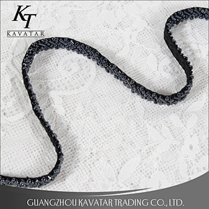 Kavatar Design 1cm Width Inclined Black Small Beads Lace Trim