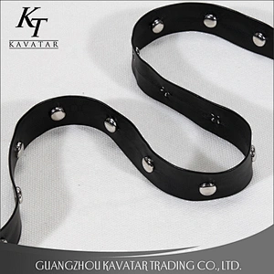 Black artificial leather trim ribbon tapes decoration with Copper rivet beads for garment and bag
