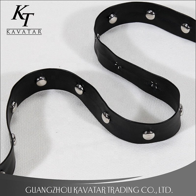 Black artificial leather trim ribbon tapes decoration with Copper rivet beads for garment and bag