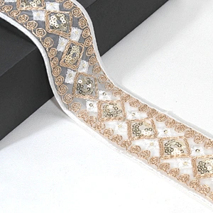 Handmade Embroidered Sequin Decoration Voile Edge Lace Ribbon for Dress Garments Accessories