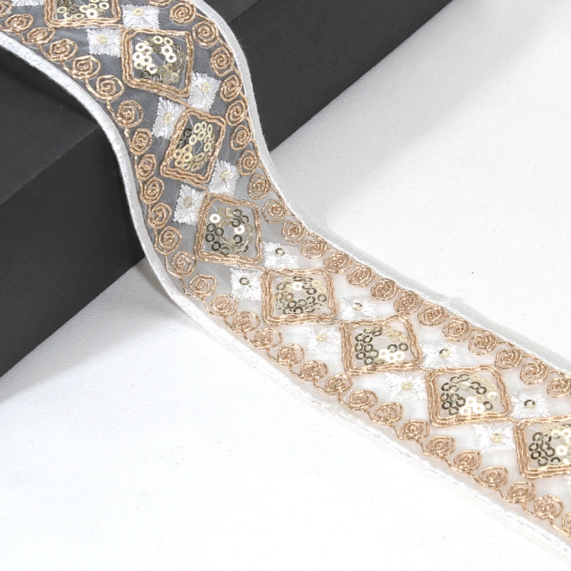 Handmade Embroidered Sequin Decoration Voile Edge Lace Ribbon for Dress Garments Accessories