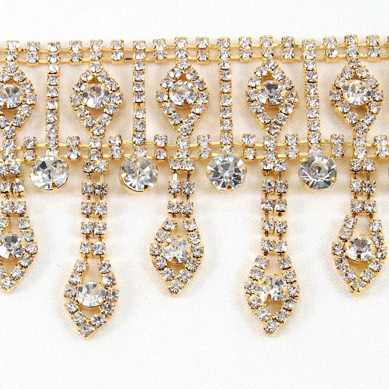 Wholesale Gold Crystal Rhinestone Chain Trim Fringe For Dress chainette fringes rhinestone fringe trim