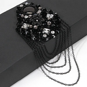 Black & White Pearl Feather Decorated Big Patch with Mini Accessories Chain