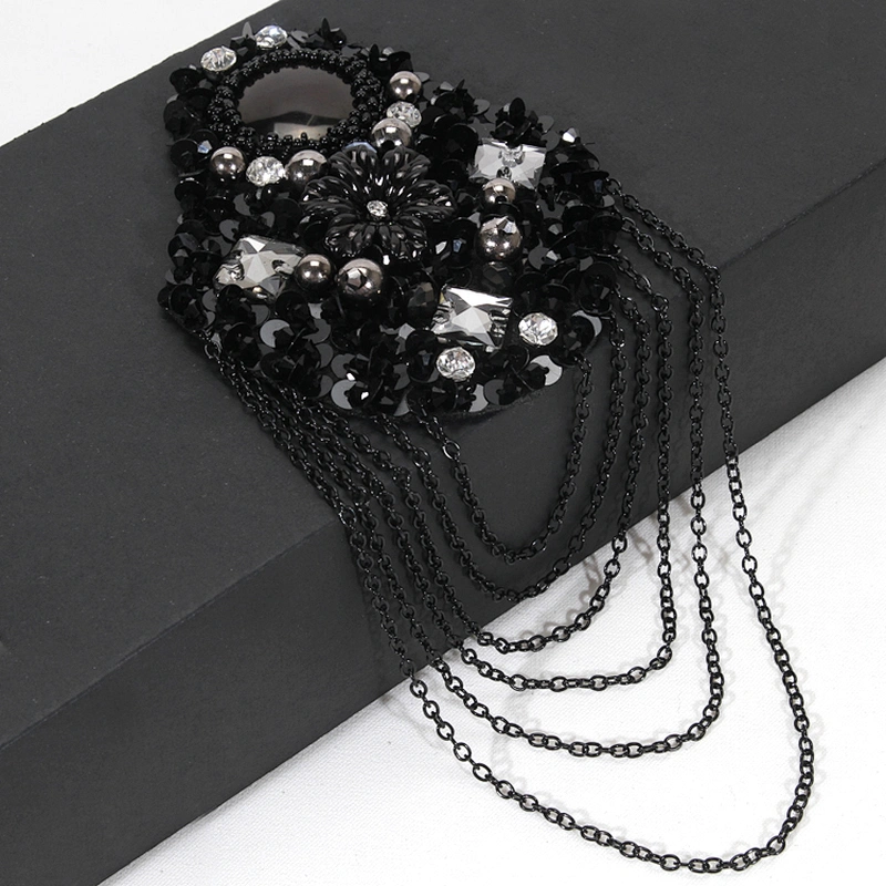 Black & White Pearl Feather Decorated Big Patch with Mini Accessories Chain