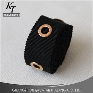 Wholesale gold eyelet stud grosgrain ribbon trim for garment and bags use