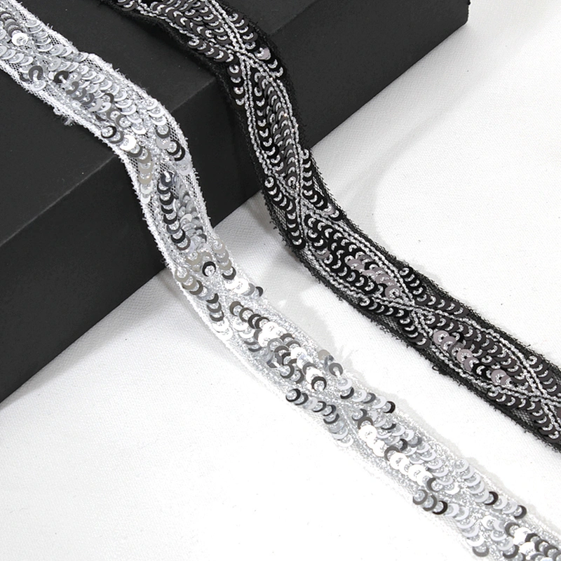 Design Grace 2cm Jacquard Beaded Mesh Lace Embroidery Sequin Tape