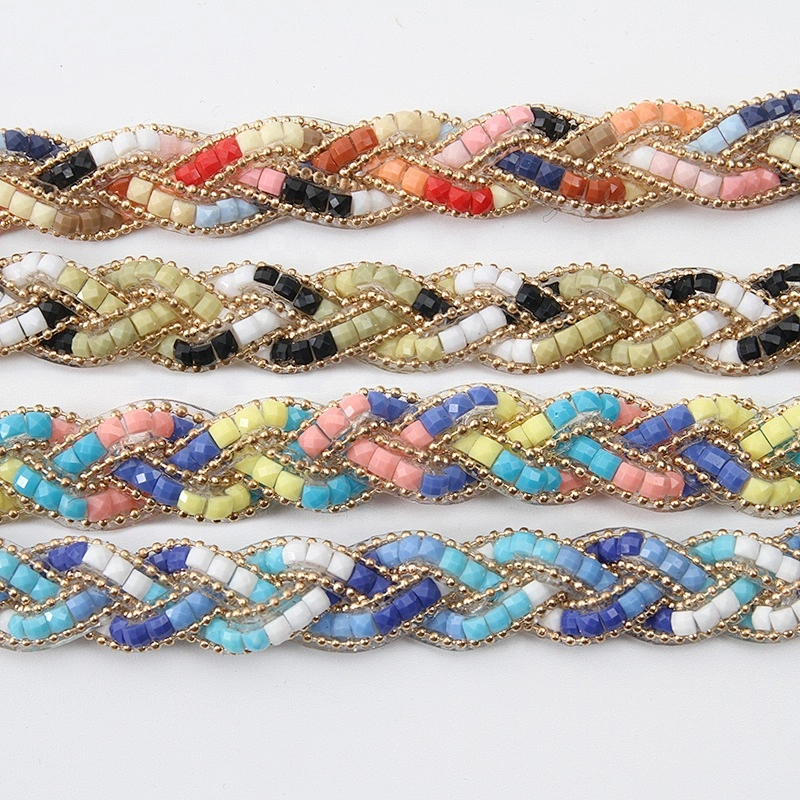 Kavatar new colorful  plait iron on rhinestone Trims for women clothing