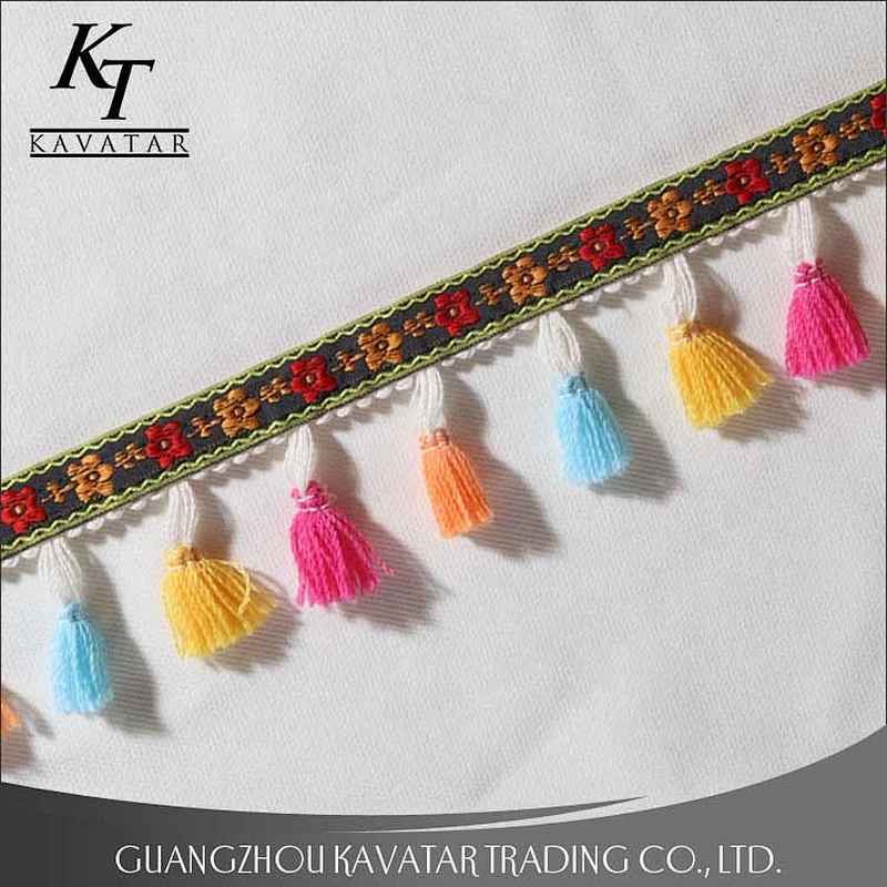 Kavatar New Style Fancy Colorful Curtain Tassel pompom Trim