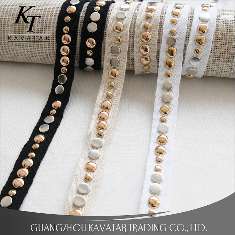 Fashion garment decorative white gold Copper stud trim nail on herringbone tape
