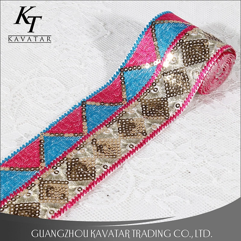 New Arrival Garment Accessories Ethnic Style Colorful Sequin Embroidery Glitter Ribbon Trim