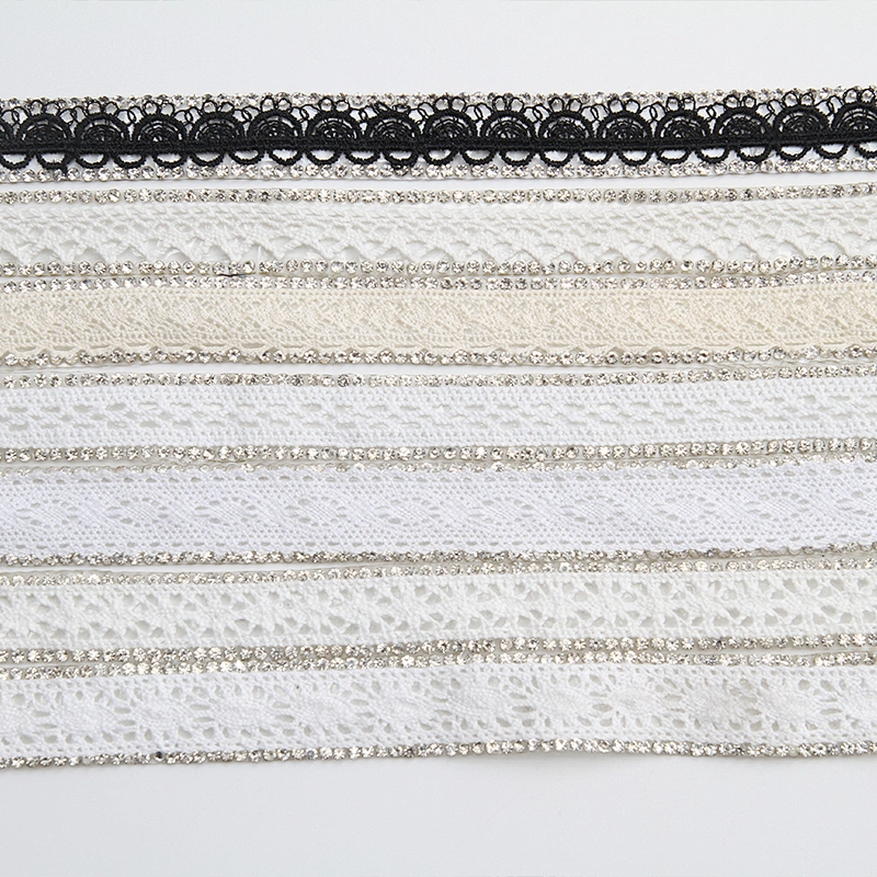 New Design Cotton Lace with Hotfix Rhinestone Transfer Sticker Trim For Women Clothes