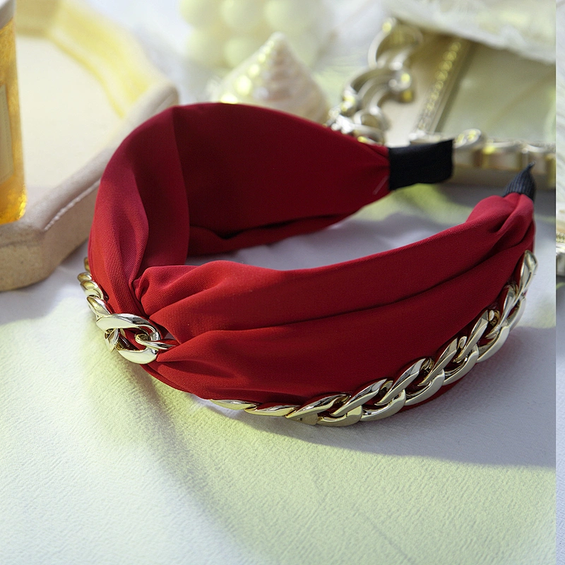 Fashion headbands 2020  retro style wide edge hair band  girls headbands Aluminium chain beaded bow headb  hair accessories