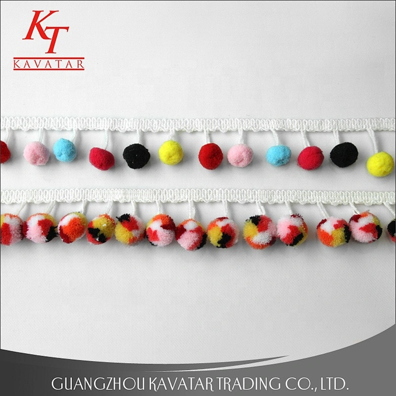 Kavatar Wholesale Colorful Fringe Decorative pompom Lace Trim