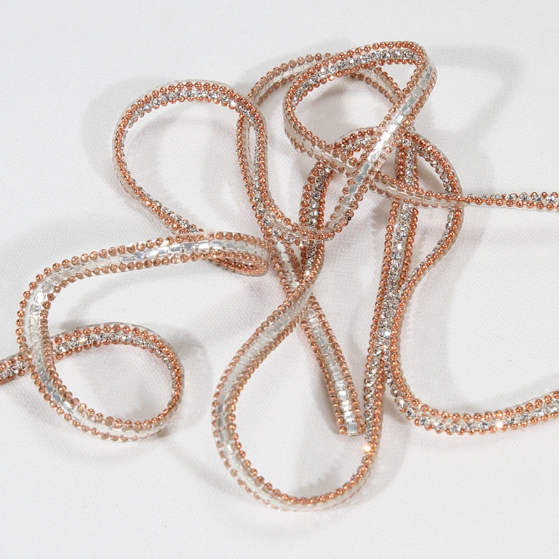 Gold Accessories Bead Chain Bordered Hotfix Rhinestone Trimming for Sandals Hats