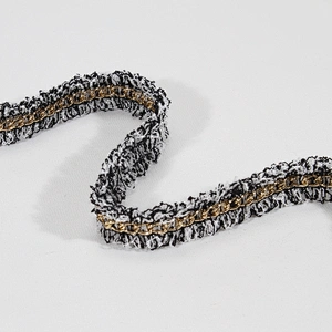 Cheap price wholesale polyester fringe tape trim with Copper chain