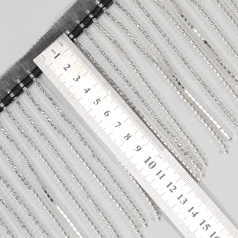 Wholesale Black Polyester Strips Accessories Rhinestone Fringe Tassel Trim for Dress Decoration