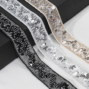 Stock Stylish White V Letter Shape Tulle Sequin Beaded Lace Trim